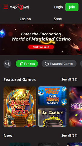Magic Red Casino Mobile Homepage