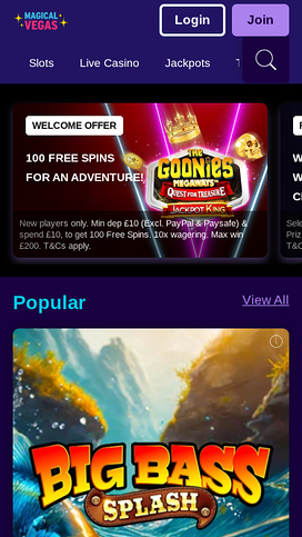 Magical Vegas Casino Mobile Homepage