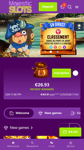 Majestic Slots Casino Mobile Homepage