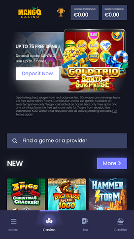 Mango Casino Mobile Homepage