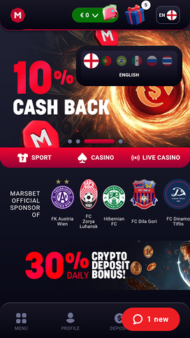 Marsbet Casino Mobile Homepage