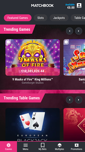 Matchbook Casino Mobile Homepage