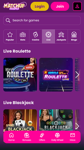 Matchup Casino Mobile Live dealer