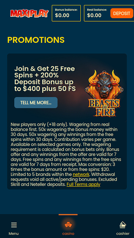 Maxiplay Casino Mobile Promotions