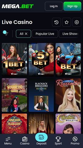 Mega.bet Casino Mobile Live Dealer