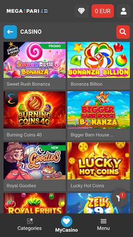 Megapari Casino Mobile Games