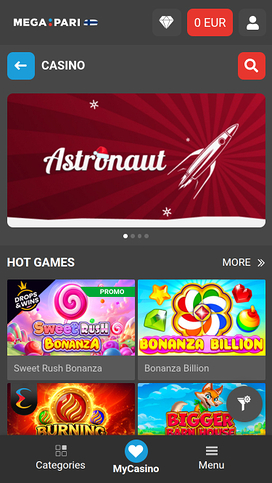 Megapari Casino Mobile Homepage