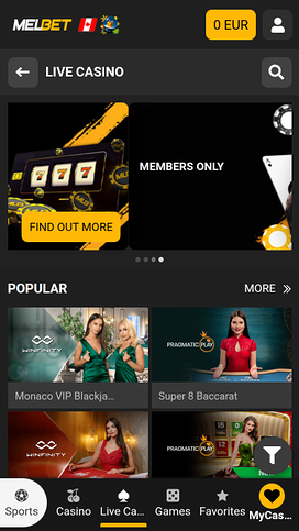Melbet Casino Mobile Live dealer