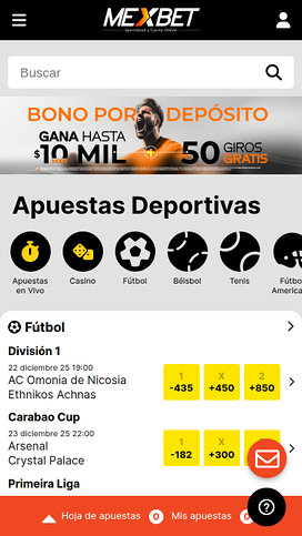 Mexbet Casino Mobile Homepage