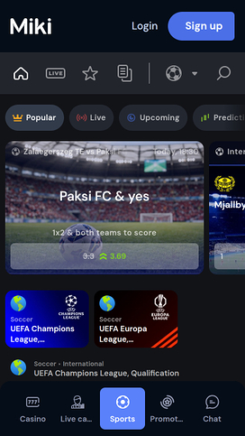 Miki Casino Deportes Móvil
