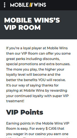MobileWins Casino Mobile VIP Program