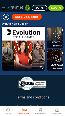 Mohegan Sun Casino Mobile Live Dealer