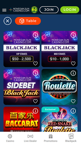 Mohegan Sun Casino Mobile Table Games