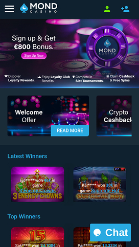 Mond Casino Mobile Homepage