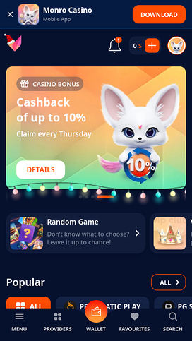 Monro Casino Mobile Homepage