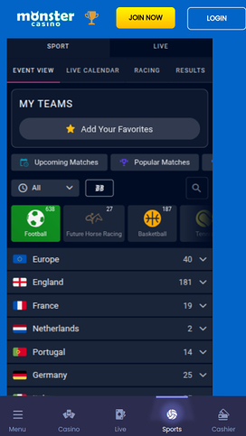 Monster Casino Mobile Live Sports