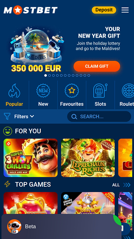 Mostbet Casino Mobile Homepage