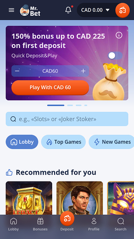 Mr Bet Casino Mobile Homepage