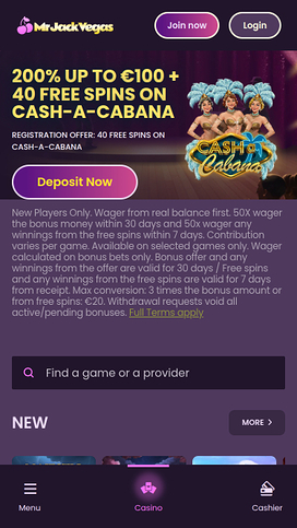 Mr Jack Vegas Casino Mobile Homepage