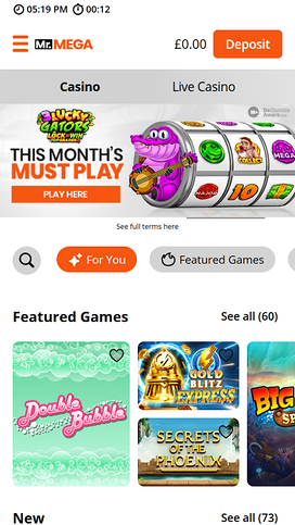 Mr Mega Casino Mobile Homepage