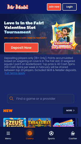 Mr Mobi Casino Mobile Homepage