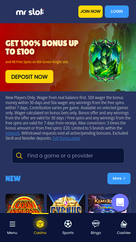 Mr Slot Casino Mobile Homepage