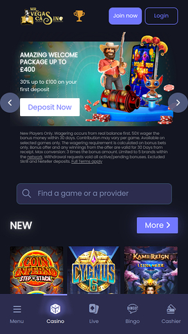 Mr Vegas Casino Mobile Homepage