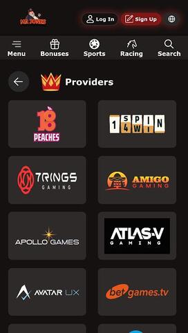 Página móvil de los desarrolladores de juegos de Mr Jones Casino