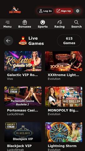Página móvil del casino Mr Jones con crupier en vivo