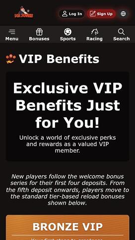 Página móvil VIP del casino Mr Jones