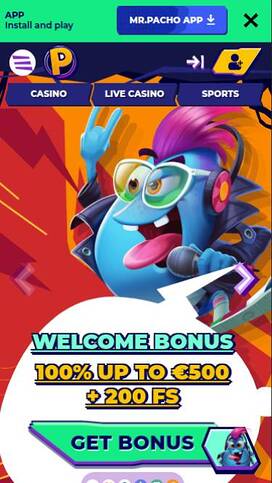 Homepage mobile screenshot of MrPacho Casino