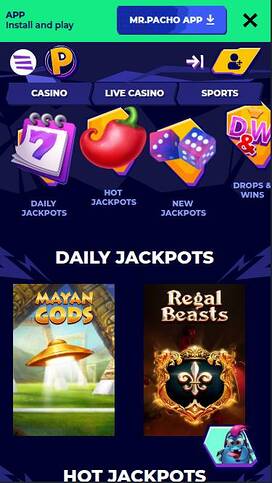 Jackpot mobile page screenshot of MrPacho Casino