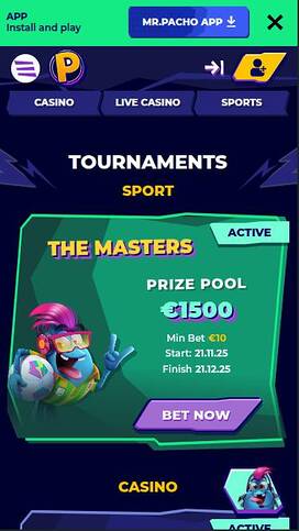 Tournaments mobile page screenshot of MrPacho Casino
