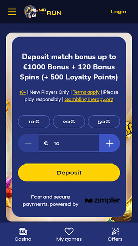Homepage screenshot of MrRun Casino for Mobile