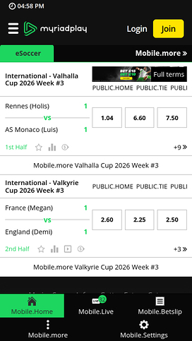 MyriadPlay Casino Mobile Live Sports