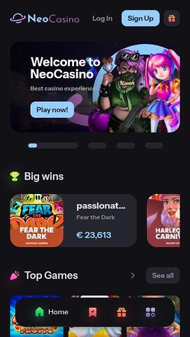 NeoCasino Homepage Mobile