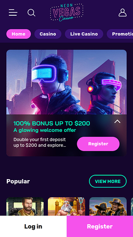 NeonVegas Casino Mobile Homepage