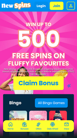 New Spins Casino Mobile Homepage