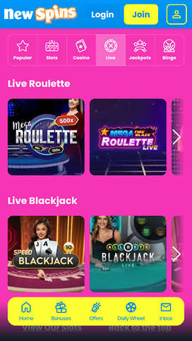 New Spins Casino Mobile Live Dealer