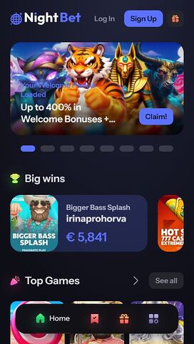 Página de inicio móvil del casino NightBet
