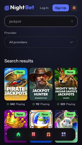 Jackpot móvil del casino NightBet