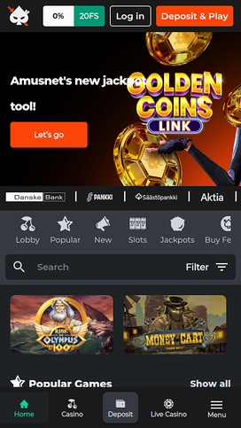 Ninja Casinos mobila hemsida