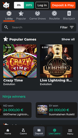 Ninja Casino Mobil Live dealer