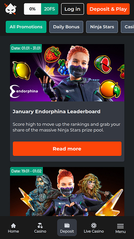 Ninja Casino Mobilkampanjer