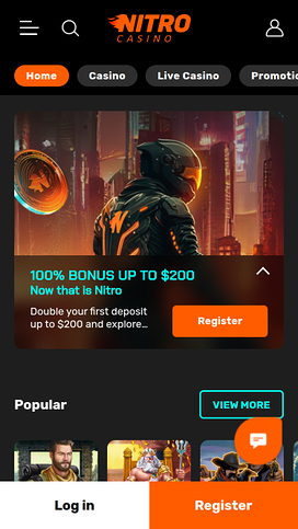 Nitro Casino Mobile Homepage