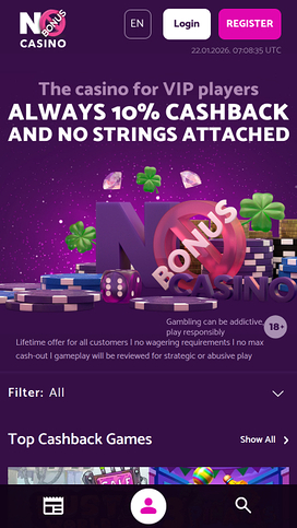 No Bonus Casino Mobile Homepage