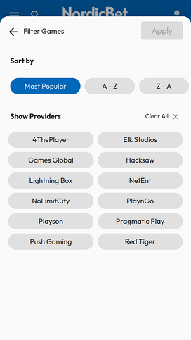 NordicBet Casino Mobile Game Developers