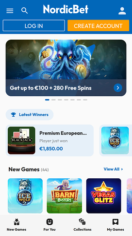 NordicBet Casino Mobile Homepage