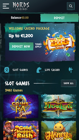 Página de inicio móvil de Nords Casino