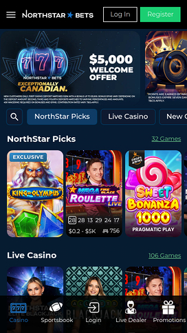 NorthStar Bets Casino Mobile Homepage